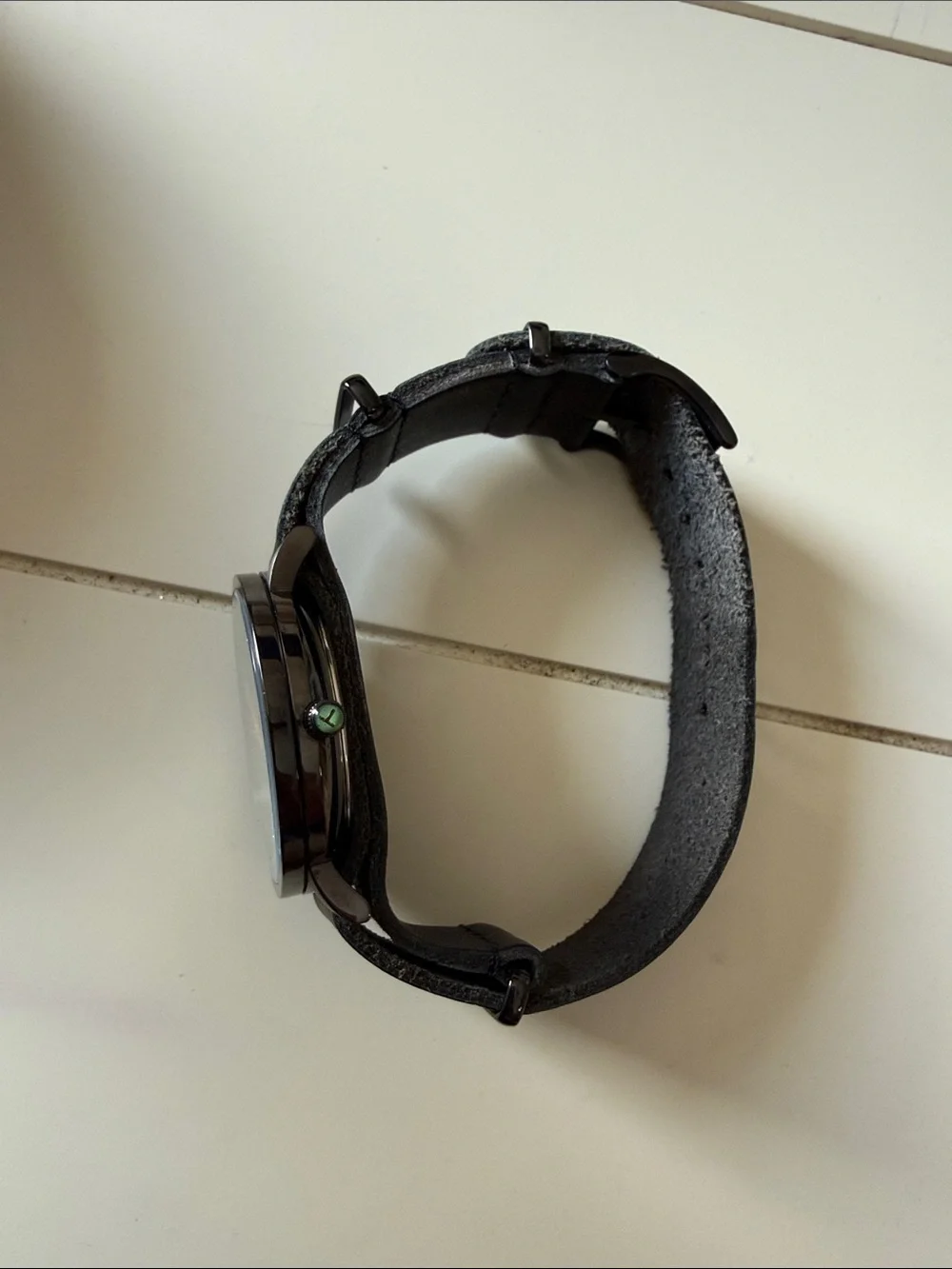 Ted Baker Black Leather Strap Watch with Silver Dial and Teal Second Hand
